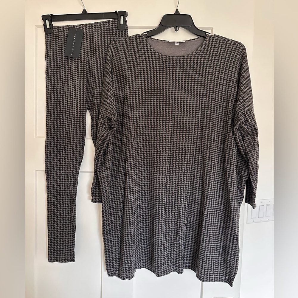 Bryan Walker Gray Houndstooth Patterned Top and Leggings XXS